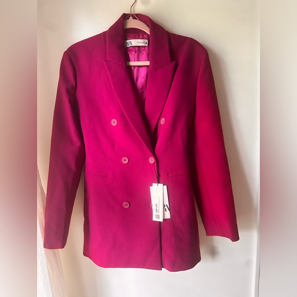 NWT ZARA Double Breasted Blazer Dress in Fuchsia - Picture 9 of 10